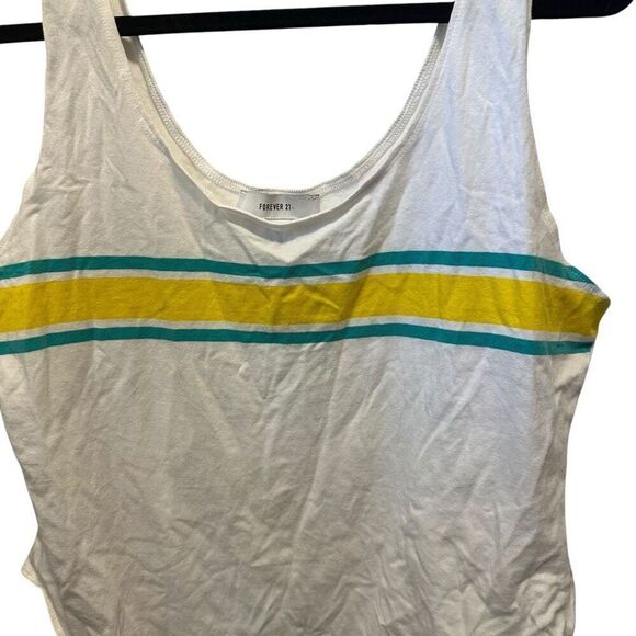 Forever 21 set of 2 Striped Scoop Neck Sleeveless Tank Bodysuit White Blue 3X - Picture 4 of 9